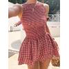 image:imageIDEALSANXUN Womens Gingham Smocked Mini Dress Spring Summer High Neck Sleeveless Plaid DressesWine