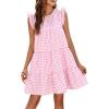 image:imageIDEALSANXUN Womens Gingham Dress Spring Summer Beach Casual Cap Sleeve Tiered A Line Mini DressesPink