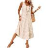 image:imageIDEALSANXUN Womens Gingham Dress Spring Summer Beach Casual Sleeveless Midi SundressesKhaki