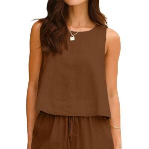 image:imageIDEALSANXUN Womens Linen Tank Tops Spring Summer Relaxed Fit Sleeveless ShirtsCoffee