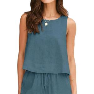 image:imageIDEALSANXUN Womens Linen Tank Tops Spring Summer Relaxed Fit Sleeveless ShirtsGrey Blue