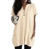 image:imageIDEALSANXUN Womens Gingham Dress Spring Summer Beach Casual Short Sleeve Plaid Mini DressesBeige