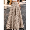 image:imageIDEALSANXUN Womens Gingham Maxi Skirt Spring Summer High Waisted Flowy Beach Boho Long Pleated SkirtBrown