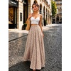 image:imageIDEALSANXUN Womens Gingham Maxi Skirt Spring Summer High Waisted Flowy Beach Boho Long Pleated SkirtBrown