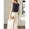 image:imageIDEALSANXUN Womens Linen Crop Tank Tops Cute Summer Sleeveless Cropped Cotton Linen TopsNavy