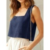 image:imageIDEALSANXUN Womens Linen Crop Tank Tops Cute Summer Sleeveless Cropped Cotton Linen TopsNavy