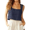 image:imageIDEALSANXUN Womens Linen Crop Tank Tops Cute Summer Sleeveless Cropped Cotton Linen TopsNavy