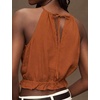 image:imageIDEALSANXUN Womens Crop Linen Halter Tops Summer High Neck Tank Tops Sleeveless ShirtsBrick Red