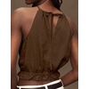 image:imageIDEALSANXUN Womens Crop Linen Halter Tops Summer High Neck Tank Tops Sleeveless ShirtsCoffee