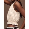 image:imageIDEALSANXUN Womens Crop Linen Halter Tops Summer High Neck Tank Tops Sleeveless ShirtsGingham Beige