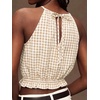 image:imageIDEALSANXUN Womens Crop Linen Halter Tops Summer High Neck Tank Tops Sleeveless ShirtsGingham Beige