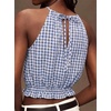 image:imageIDEALSANXUN Womens Crop Linen Halter Tops Summer High Neck Tank Tops Sleeveless ShirtsGingham Blue