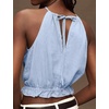 image:imageIDEALSANXUN Womens Crop Linen Halter Tops Summer High Neck Tank Tops Sleeveless ShirtsLight Blue