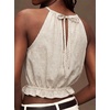 image:imageIDEALSANXUN Womens Crop Linen Halter Tops Summer High Neck Tank Tops Sleeveless ShirtsStriped Beige