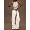 image:imageIDEALSANXUN Womens Crop Linen Halter Tops Summer High Neck Tank Tops Sleeveless ShirtsStriped Beige