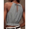 image:imageIDEALSANXUN Womens Crop Linen Halter Tops Summer High Neck Tank Tops Sleeveless ShirtsStriped Black