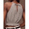 image:imageIDEALSANXUN Womens Crop Linen Halter Tops Summer High Neck Tank Tops Sleeveless ShirtsStriped Brown