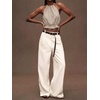 image:imageIDEALSANXUN Womens Crop Linen Halter Tops Summer High Neck Tank Tops Sleeveless ShirtsStriped Khaki