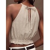 image:imageIDEALSANXUN Womens Crop Linen Halter Tops Summer High Neck Tank Tops Sleeveless ShirtsStriped Khaki