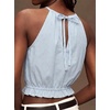 image:imageIDEALSANXUN Womens Crop Linen Halter Tops Summer High Neck Tank Tops Sleeveless ShirtsStriped Light Blue
