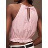 image:imageIDEALSANXUN Womens Crop Linen Halter Tops Summer High Neck Tank Tops Sleeveless ShirtsStriped Pink