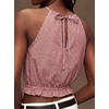 image:imageIDEALSANXUN Womens Crop Linen Halter Tops Summer High Neck Tank Tops Sleeveless ShirtsStriped Wine