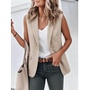 image:imageIDEALSANXUN Womens Vest Fashion Dressy Notch Lapel Sleeveless Blazer Suit Jackets Office Work ClothesStriped Khaki