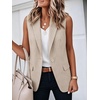 image:imageIDEALSANXUN Womens Vest Fashion Dressy Notch Lapel Sleeveless Blazer Suit Jackets Office Work ClothesStriped Khaki