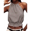 image:imageIDEALSANXUN Womens Crop Linen Halter Tops Summer High Neck Tank Tops Sleeveless ShirtsGingham Coffee