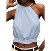 image:imageIDEALSANXUN Womens Crop Linen Halter Tops Summer High Neck Tank Tops Sleeveless ShirtsLight Blue