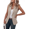 image:imageIDEALSANXUN Womens Vest Fashion Dressy Notch Lapel Sleeveless Blazer Suit Jackets Office Work ClothesStriped Khaki