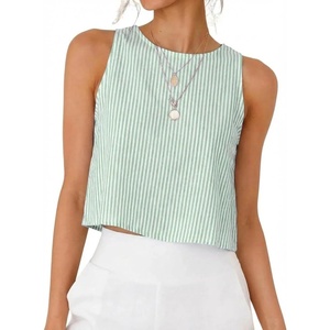 image:imageIDEALSANXUN Womens Gingham Crop Tank Tops 2026 Spring Summer Sleeveless Vest TopStriped Green