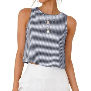 image:imageIDEALSANXUN Womens Gingham Crop Tank Tops 2026 Spring Summer Sleeveless Vest TopStriped Navy