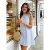 image:imageIDEALSANXUN Womens Gingham Dress Spring Summer Beach Boho Sleeveless Mini SundressStriped Light Blue