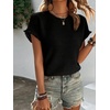 image:imageIDEALSANXUN Womens Ruffle Short Sleeve Tops Dressy Casual Summer Crew Neck Textured Shirts Tee BlouseBlack