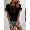 image:imageIDEALSANXUN Womens Ruffle Short Sleeve Tops Dressy Casual Summer Crew Neck Textured Shirts Tee BlouseBlack