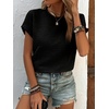 image:imageIDEALSANXUN Womens Ruffle Short Sleeve Tops Dressy Casual Summer Crew Neck Textured Shirts Tee BlouseBlack