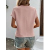 image:imageIDEALSANXUN Womens Ruffle Short Sleeve Tops Dressy Casual Summer Crew Neck Textured Shirts Tee BlousePink