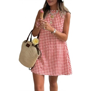 image:imageIDEALSANXUN Womens Gingham Dress Spring Summer Beach Boho Sleeveless Mini SundressWatermelon
