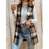 image:imageIDEALSANXUN Womens Wool Vest Fall Winter Long Sleeveless Blazer Jackets CardiganPlaid Brown New