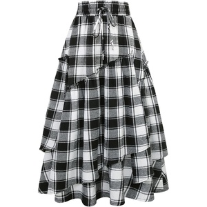 image:imageIDEALSANXUN Womens Long Plaid Skirts High Waisted Renaissance Maxi SkirtBlackwhite