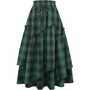 image:imageIDEALSANXUN Womens Long Plaid Skirts High Waisted Renaissance Maxi SkirtGreen 02