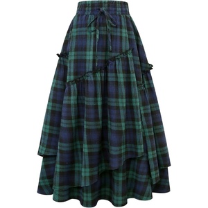 image:imageIDEALSANXUN Womens Long Plaid Skirts High Waisted Renaissance Maxi SkirtGreen