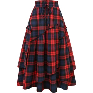 image:imageIDEALSANXUN Womens Long Plaid Skirts High Waisted Renaissance Maxi SkirtRed