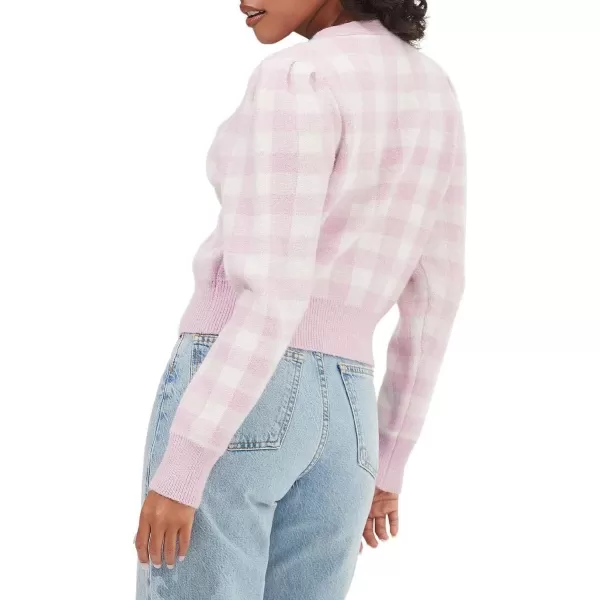 ASTR the label Womens Plaid Ribbed Trim Cardigan SweaterPinkwhite Plaid