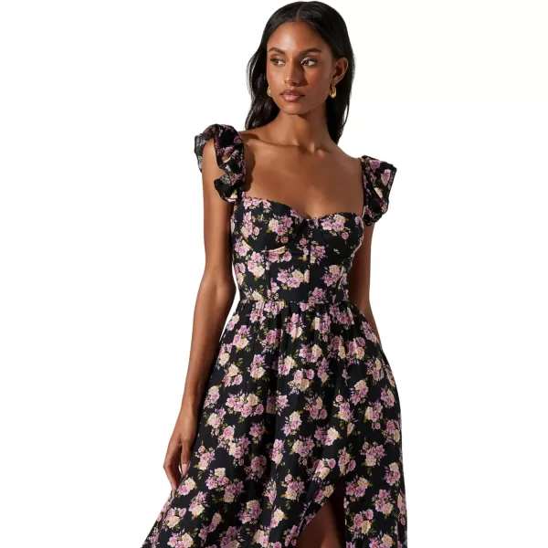 ASTR the label Womens Wedelia Sweetheart Bustier Ruffle Trim Midi DressBlack Purple Floral