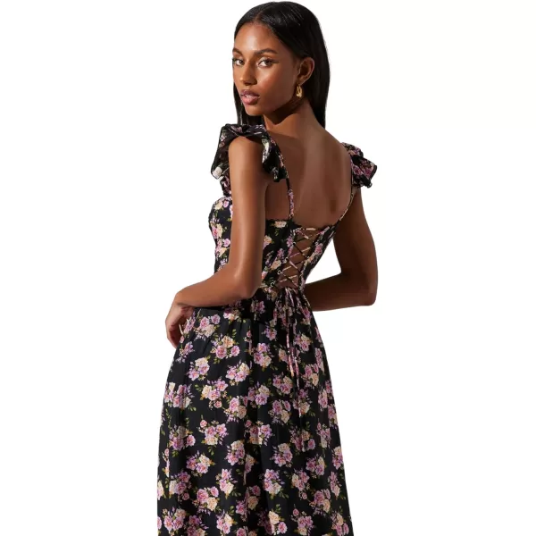 ASTR the label Womens Wedelia Sweetheart Bustier Ruffle Trim Midi DressBlack Purple Floral