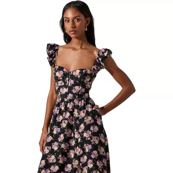 ASTR the label Womens Wedelia Sweetheart Bustier Ruffle Trim Midi DressBlack Purple Floral