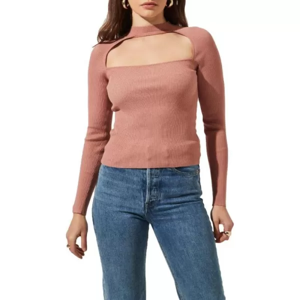 ASTR the label Womens Long Sleeves Ribbed Pullover TopDark Blush