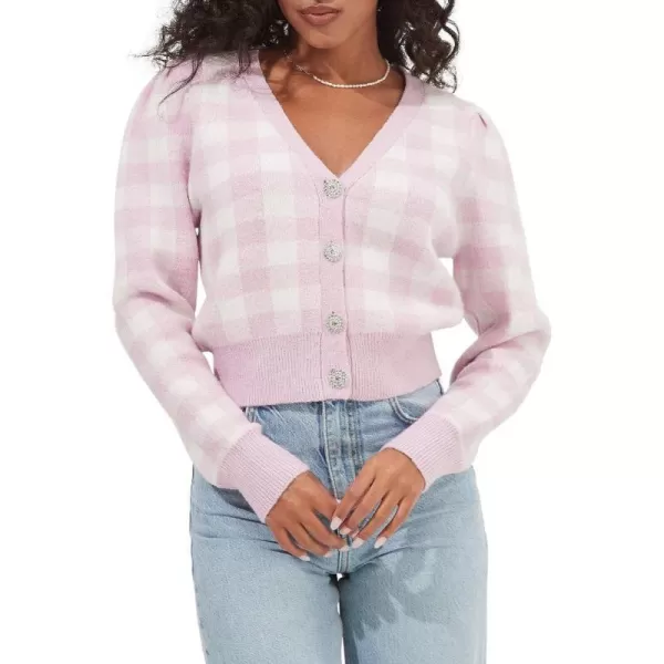 ASTR the label Womens Plaid Ribbed Trim Cardigan SweaterPinkwhite Plaid